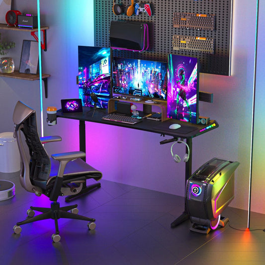 vanBoni Gaming Bureau Hoogte verstelbaar - Gaming Bureau - Gaming Bureau met Led Verlichting - Zit-Sta Bureau - 160x60x120CM - Zwart