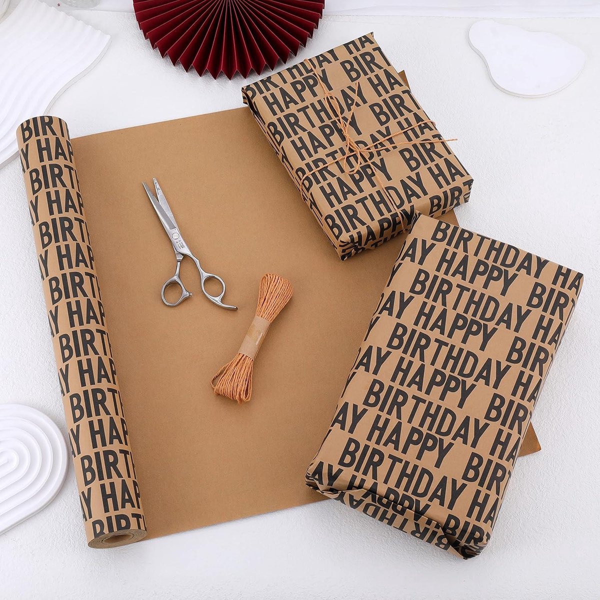 Inpakpapier Verjaardag rol 15 m zwart Happy Birthday recyclebaar kraftpapier cadeaupapier-tape papier touw jongens meisjes mannen vrouwen verjaardagsdecoraties
