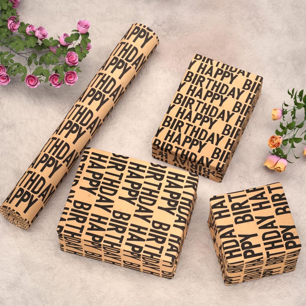 Inpakpapier Verjaardag rol 15 m zwart Happy Birthday recyclebaar kraftpapier cadeaupapier-tape papier touw jongens meisjes mannen vrouwen verjaardagsdecoraties