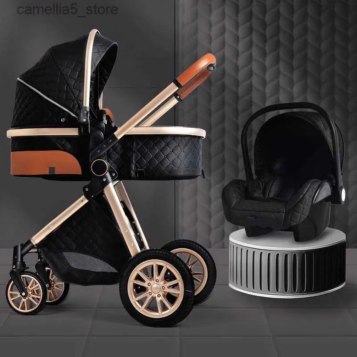 Luxe Multifunctionele 3-in-1 Combi Kinderwagen – Kwalitatieve Buggy – Inklapbare Wandelwagen – Zwart – Incl. Autostoel