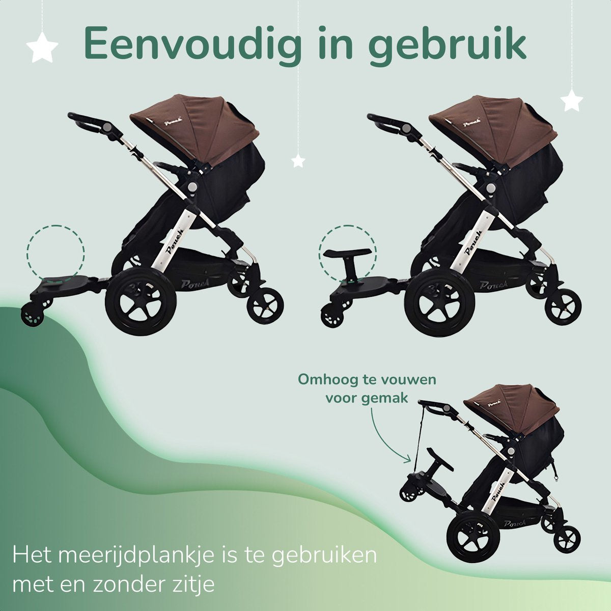 Meerijdplankje Universeel - voor Kinderwagen - met Zitje - Stroller - Baby - Buggy - Accessoires - Onderweg - Zwart - Haakje