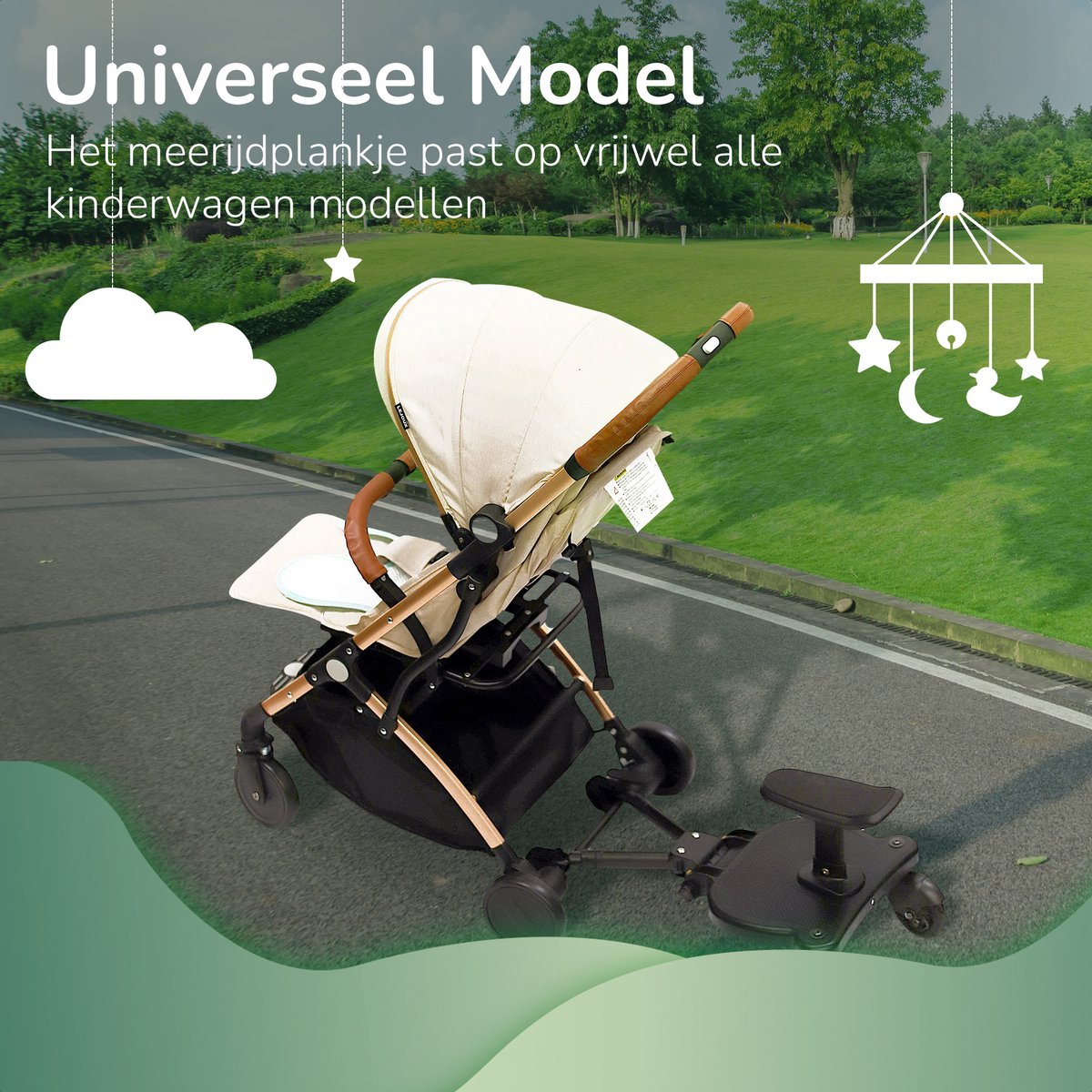 Meerijdplankje Universeel - voor Kinderwagen - met Zitje - Stroller - Baby - Buggy - Accessoires - Onderweg - Zwart - Haakje