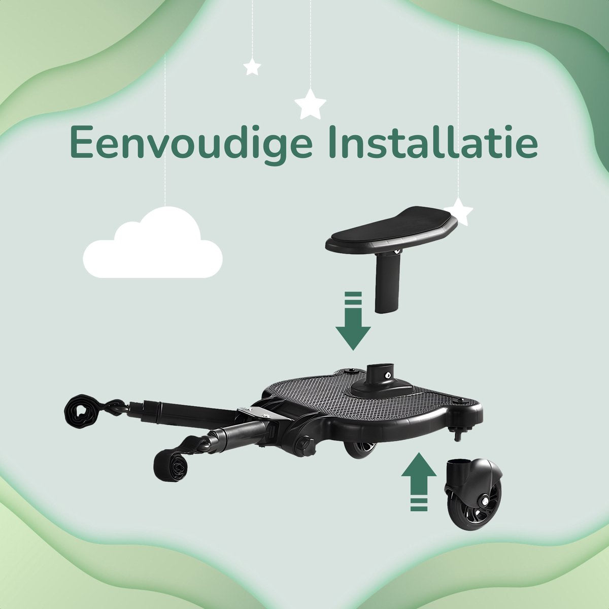 Meerijdplankje Universeel - voor Kinderwagen - met Zitje - Stroller - Baby - Buggy - Accessoires - Onderweg - Zwart - Haakje
