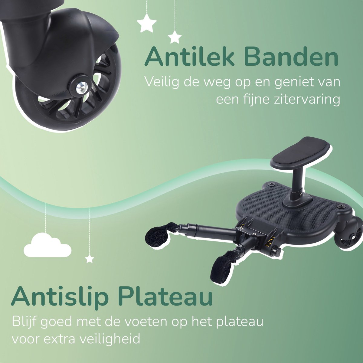 Meerijdplankje Universeel - voor Kinderwagen - met Zitje - Stroller - Baby - Buggy - Accessoires - Onderweg - Zwart - Haakje