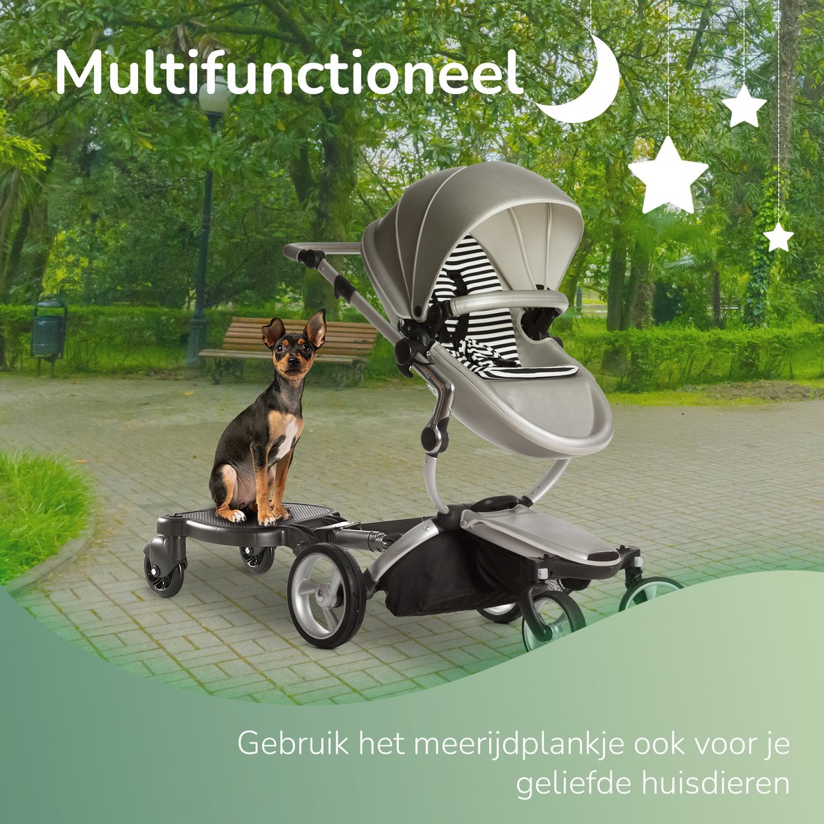 Meerijdplankje Universeel - voor Kinderwagen - met Zitje - Stroller - Baby - Buggy - Accessoires - Onderweg - Zwart - Haakje