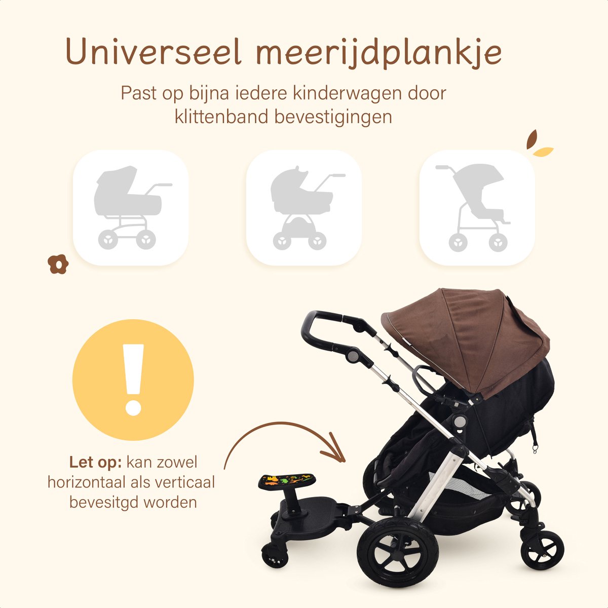 Safari Meerijdplankje Universeel - Tweewieler - Meerijdplankje met Zitje - Meerijd Plankje voor Kinderwagen - Buggy Board