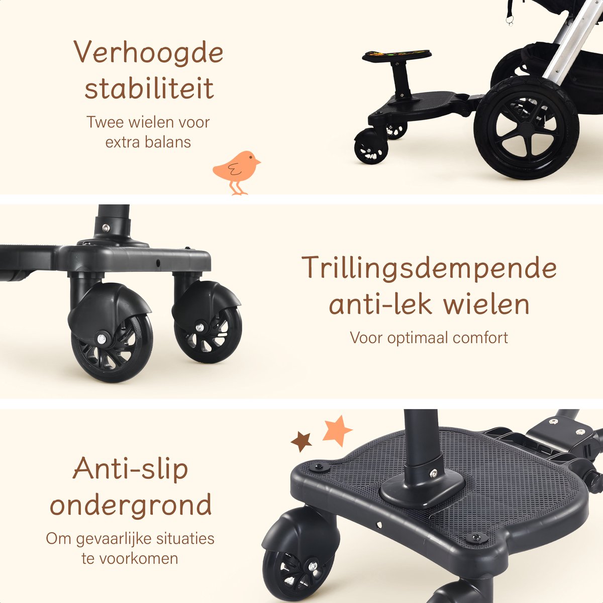 Safari Meerijdplankje Universeel - Tweewieler - Meerijdplankje met Zitje - Meerijd Plankje voor Kinderwagen - Buggy Board
