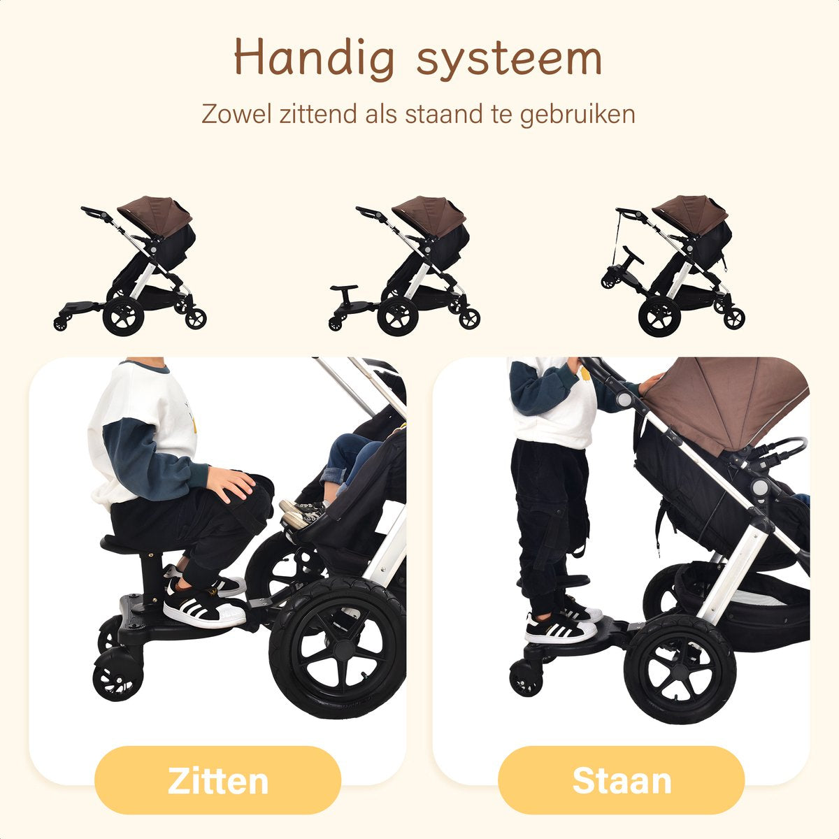 Safari Meerijdplankje Universeel - Tweewieler - Meerijdplankje met Zitje - Meerijd Plankje voor Kinderwagen - Buggy Board