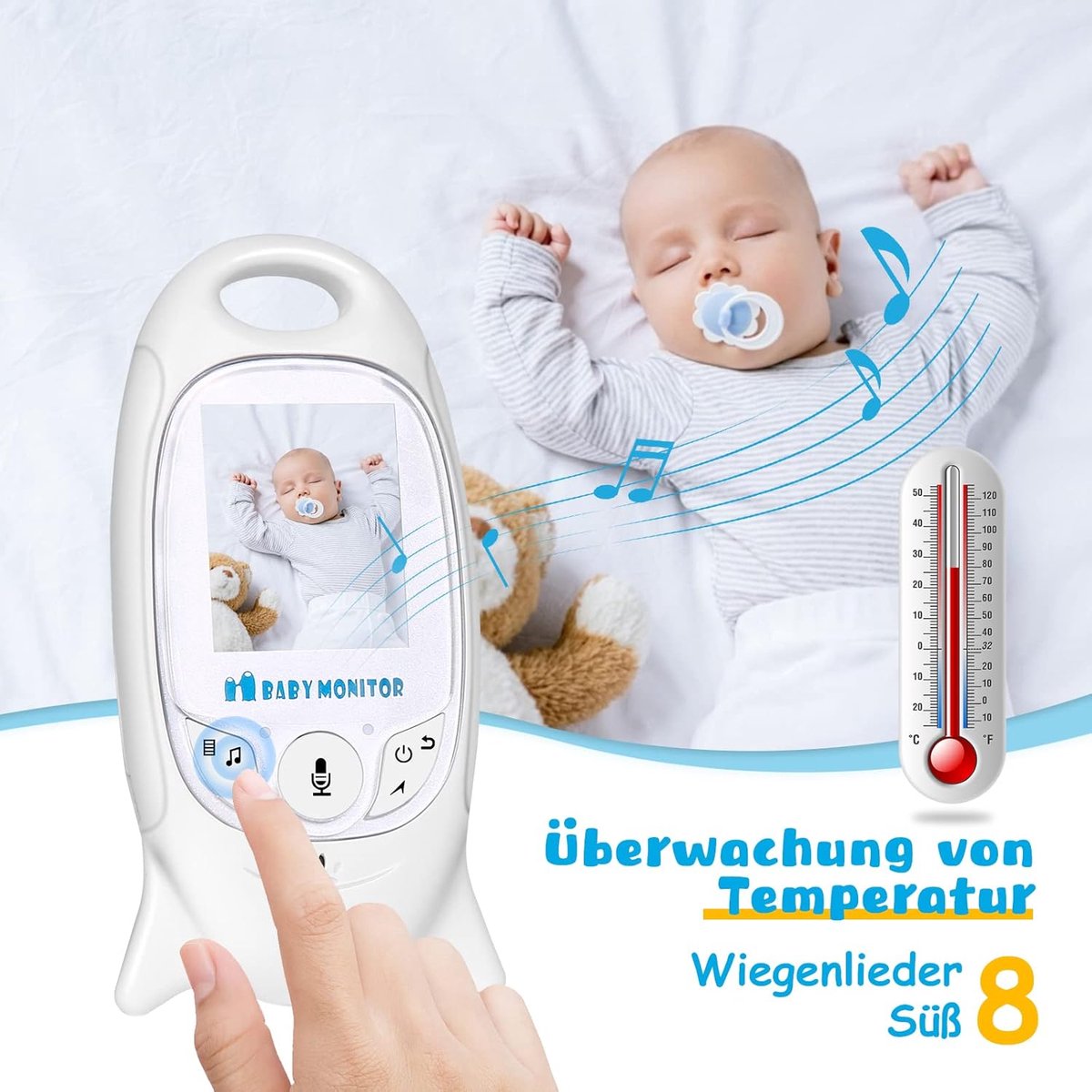 Babyfoon - Baby Monitor - Babyfoon Met Camera - Zonder Wifi Baby Geboorte Video Deurtelefoon Draadloze Audio Tweerichtingscommunicatie 2,4 GHz Temperatuursensor Nachtzicht LCD-scherm Babyfoon voor Babykamer