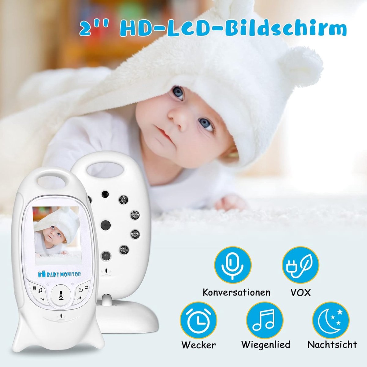 Babyfoon - Baby Monitor - Babyfoon Met Camera - Zonder Wifi Baby Geboorte Video Deurtelefoon Draadloze Audio Tweerichtingscommunicatie 2,4 GHz Temperatuursensor Nachtzicht LCD-scherm Babyfoon voor Babykamer