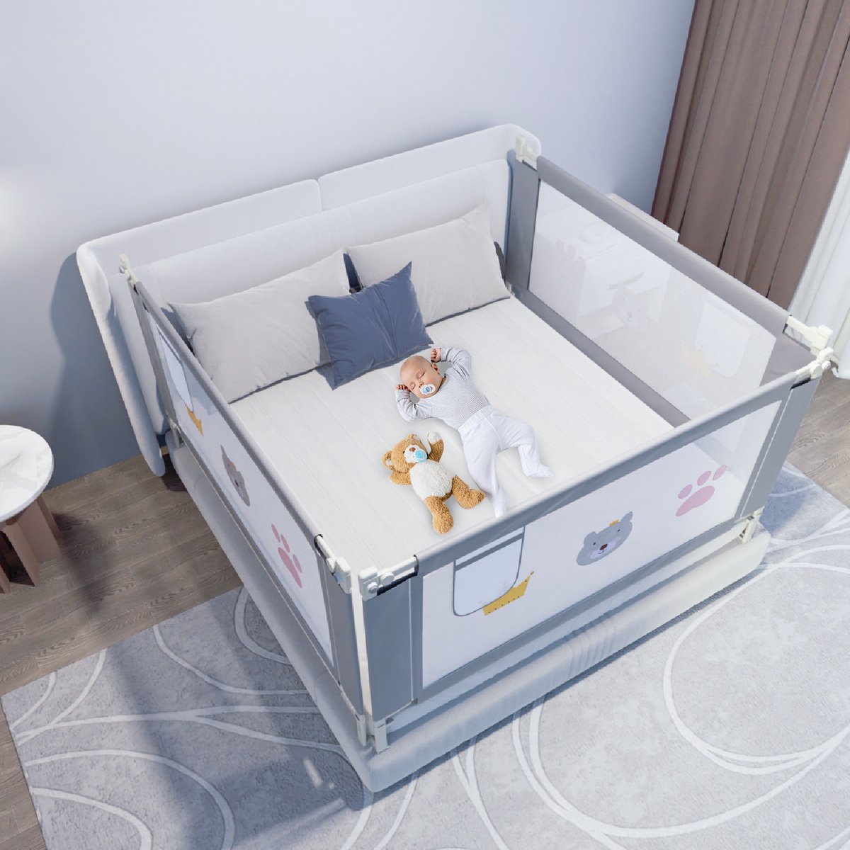 Bedhekje 200 cm Kinderbedhekje voor verticaal heffen, veiligheidsbescherming bedhekje om te beschermen tegen vallen voor peuters Valbeveiliging Valbescherming