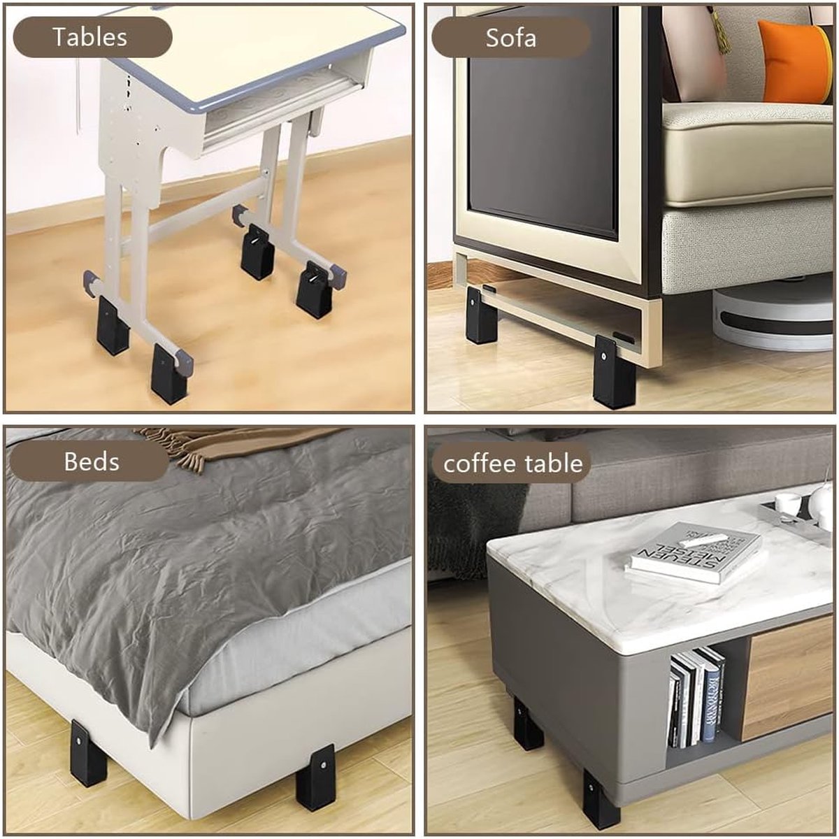 Furniture risers 10 cm - Set of 4 bed risers for extra height - Load capacity up to 9070 kg