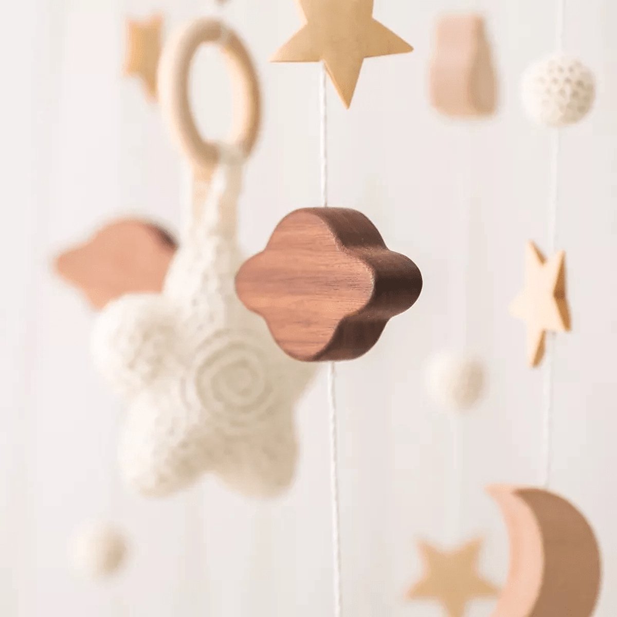 Baby Mobiel Sterren + Luxe 360° Verstelbare Houten Mobiel Houder - Boxmobiel – Babyshower Cadeau – Wieg Mobiel – Kraamcadeau