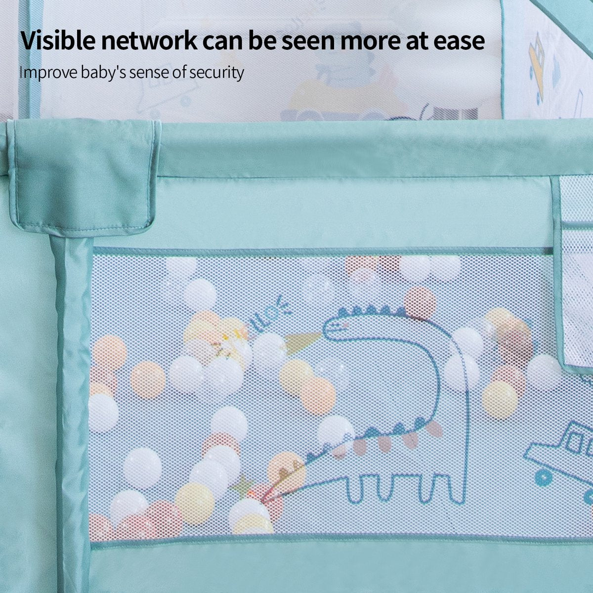 Playpen - Playard with Breathable Mesh - Indoor Kids Activity Center - Crawling Playpen for Baby - with Zipper - 180 x 200 x 65cm - Green
