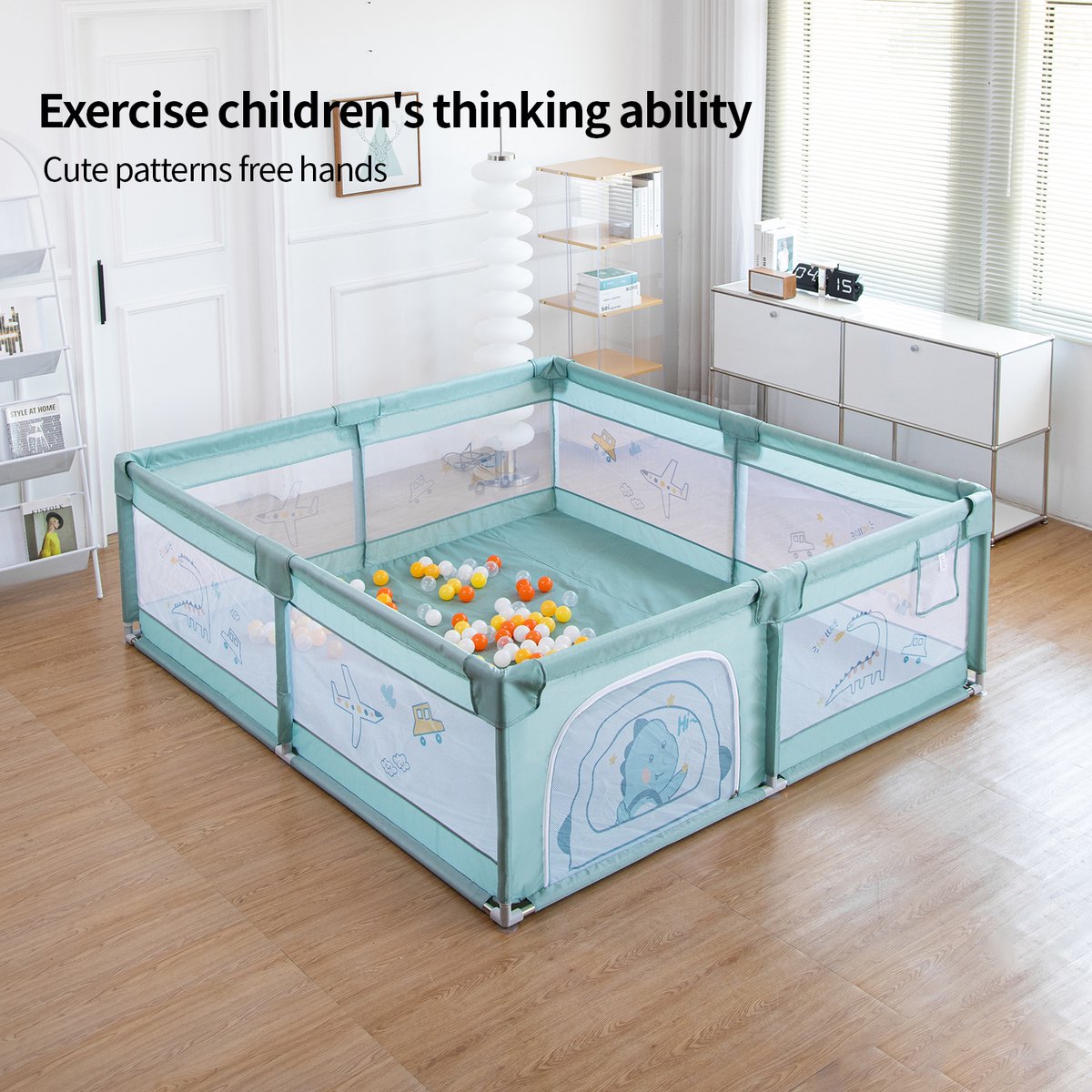 Playpen - Playard with Breathable Mesh - Indoor Kids Activity Center - Crawling Playpen for Baby - with Zipper - 180 x 200 x 65cm - Green