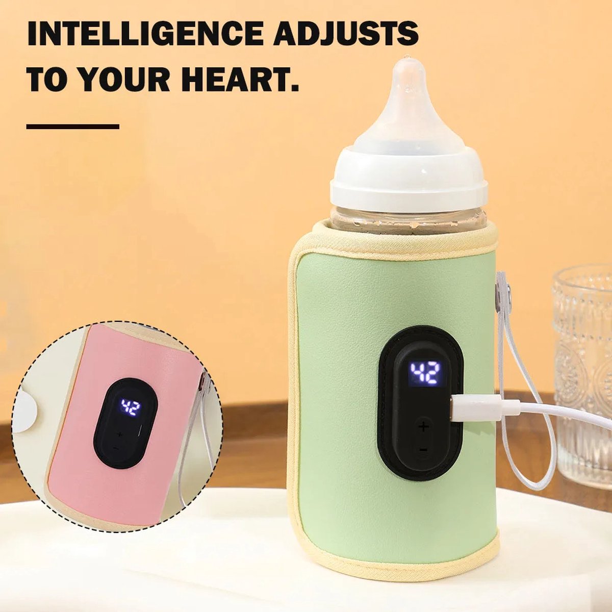 Flessenwarmer - Baby Voedingsfleshoes - Verstelbare Flessenwarmer - Draagbare Flessenwarmer - USB - Groen