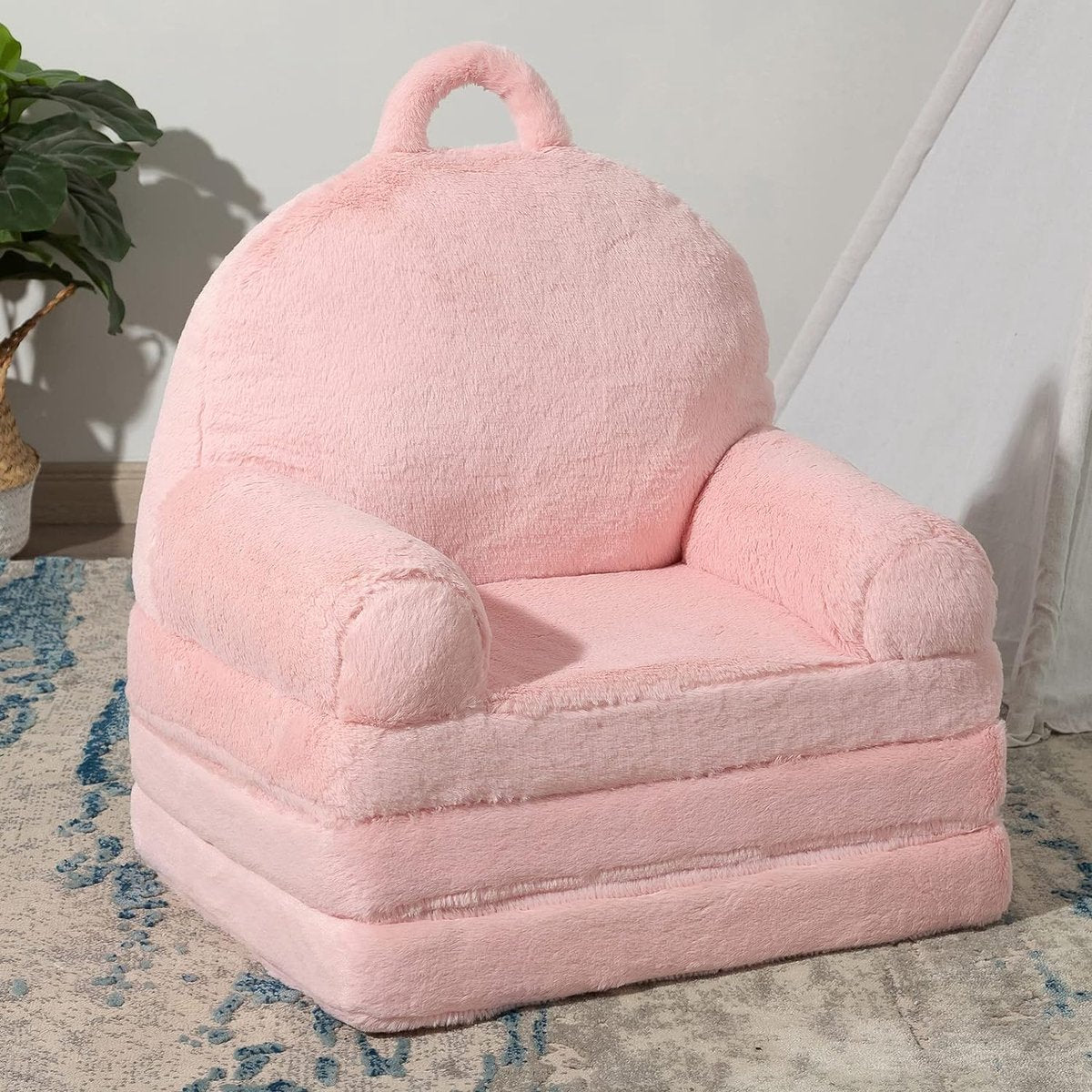 Fluffy Kids Armchair Lounger Foldable Pink