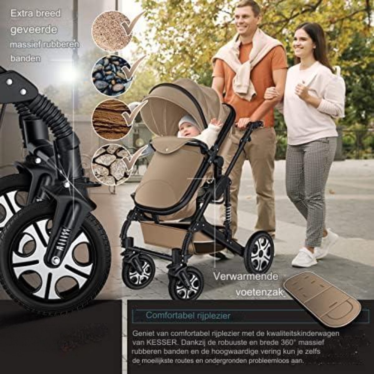 Kinderwagen 3-in-1 - Babywagen 3-in-1 - Wandelwagen - Kinderwagen 3-in-1 inclusief autostoel