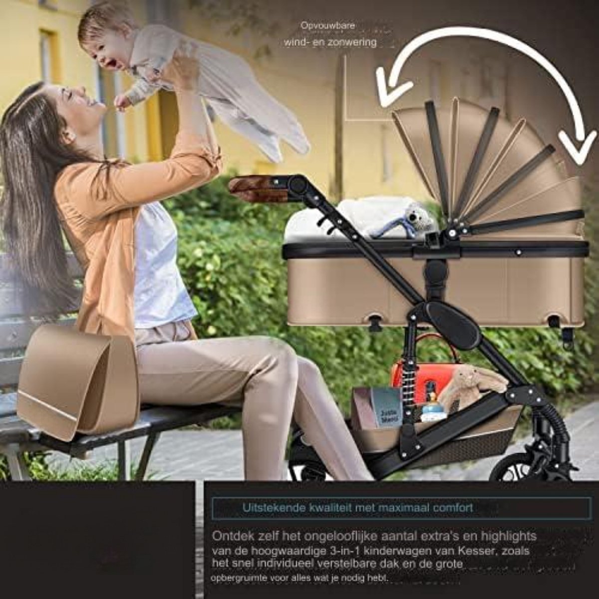 Kinderwagen 3-in-1 - Babywagen 3-in-1 - Wandelwagen - Kinderwagen 3-in-1 inclusief autostoel