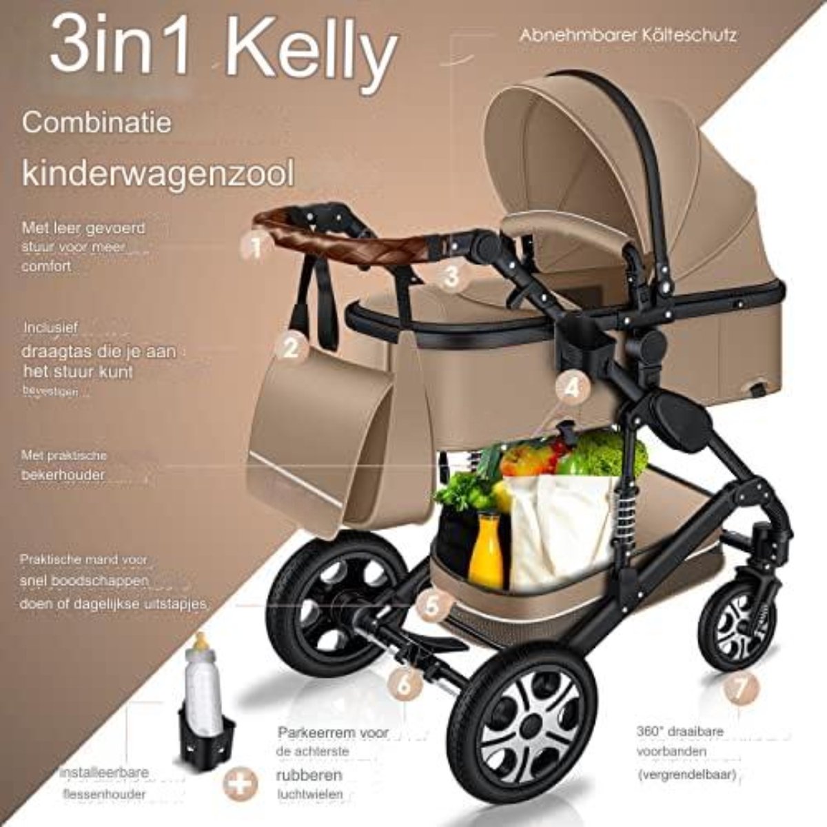 Kinderwagen 3-in-1 - Babywagen 3-in-1 - Wandelwagen - Kinderwagen 3-in-1 inclusief autostoel