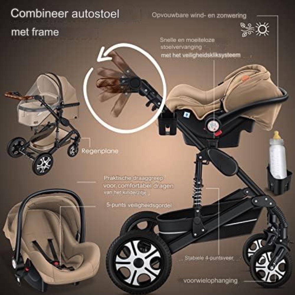 Kinderwagen 3-in-1 - Babywagen 3-in-1 - Wandelwagen - Kinderwagen 3-in-1 inclusief autostoel