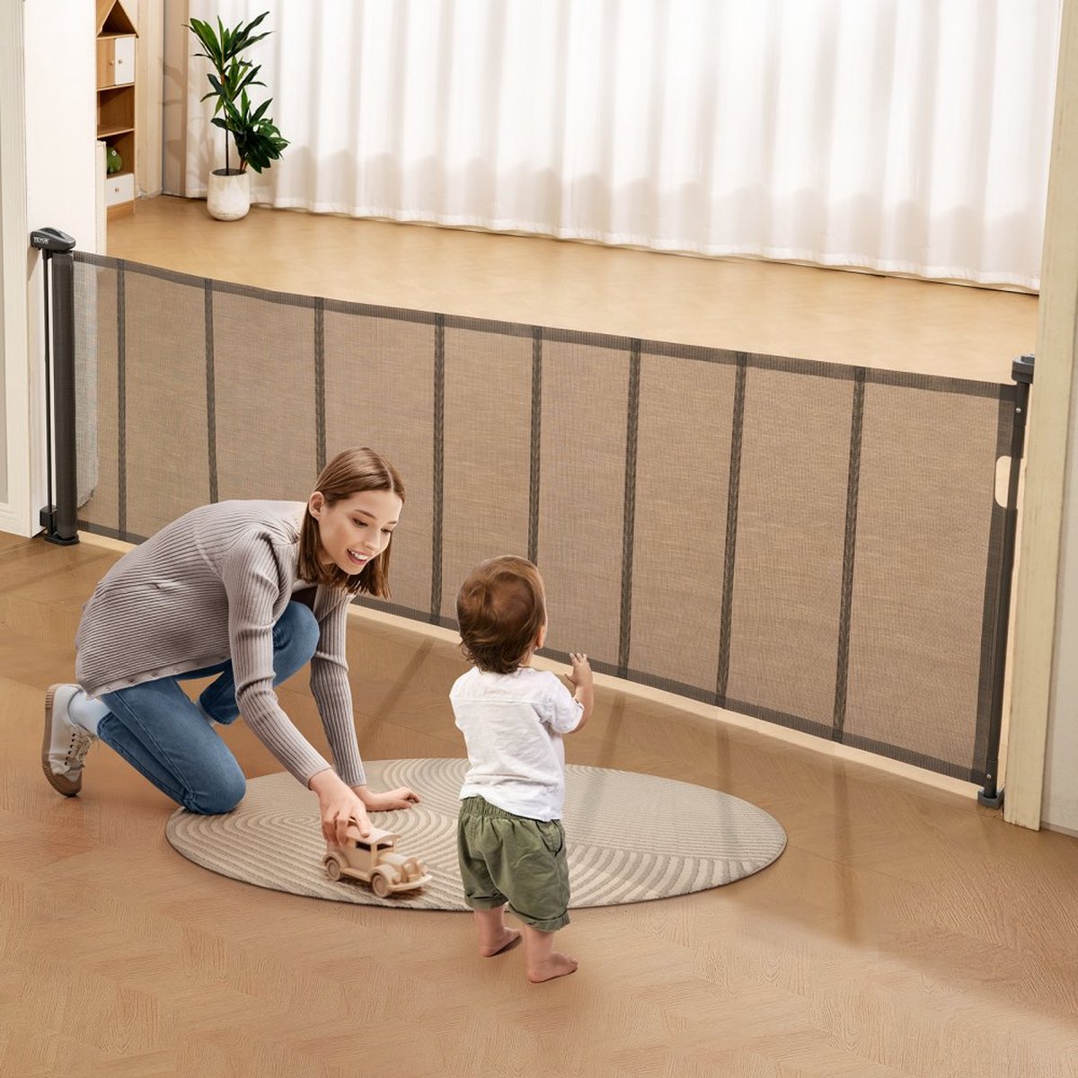 Safety Gate Stair Gate max. 295 cm Extendable Baby Gate 87 cm High Door Gate Pet Child Gate Grey Stair Gate for Clamping for Baby Dog Gate Outdoor