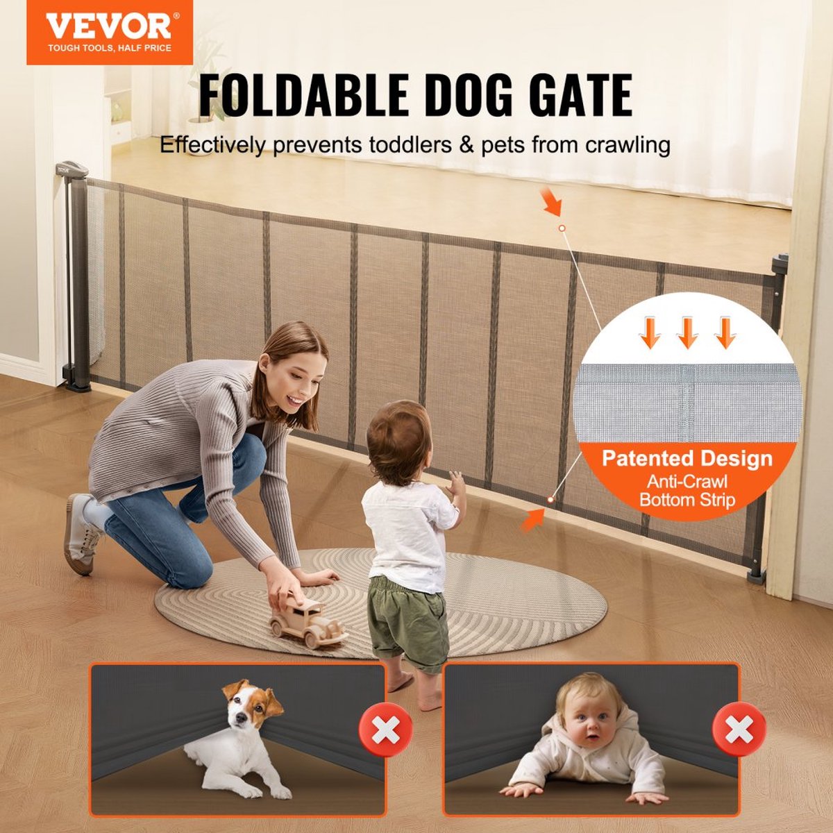 Safety Gate Stair Gate max. 295 cm Extendable Baby Gate 87 cm High Door Gate Pet Child Gate Grey Stair Gate for Clamping for Baby Dog Gate Outdoor