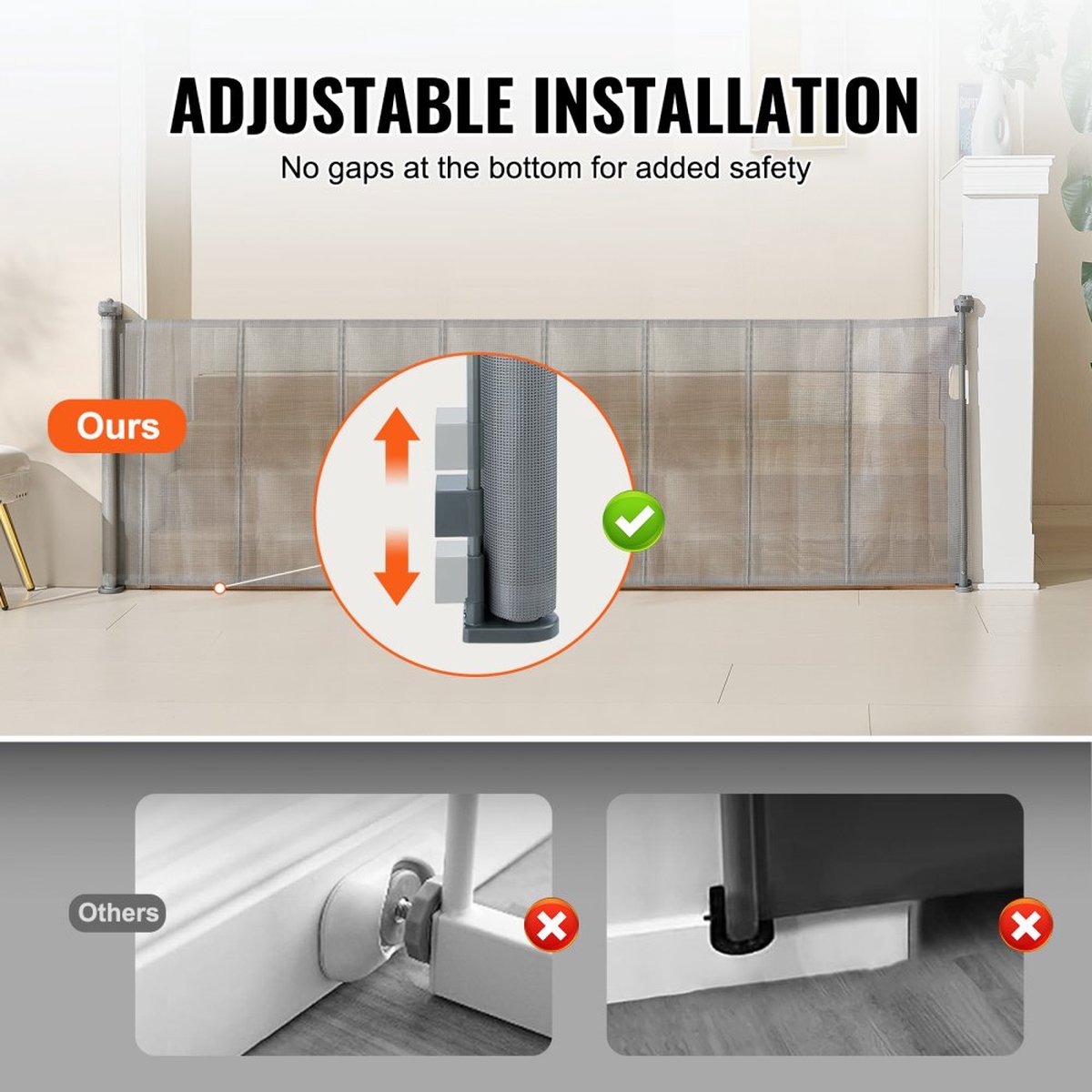 Safety Gate Stair Gate max. 295 cm Extendable Baby Gate 87 cm High Door Gate Pet Child Gate Grey Stair Gate for Clamping for Baby Dog Gate Outdoor