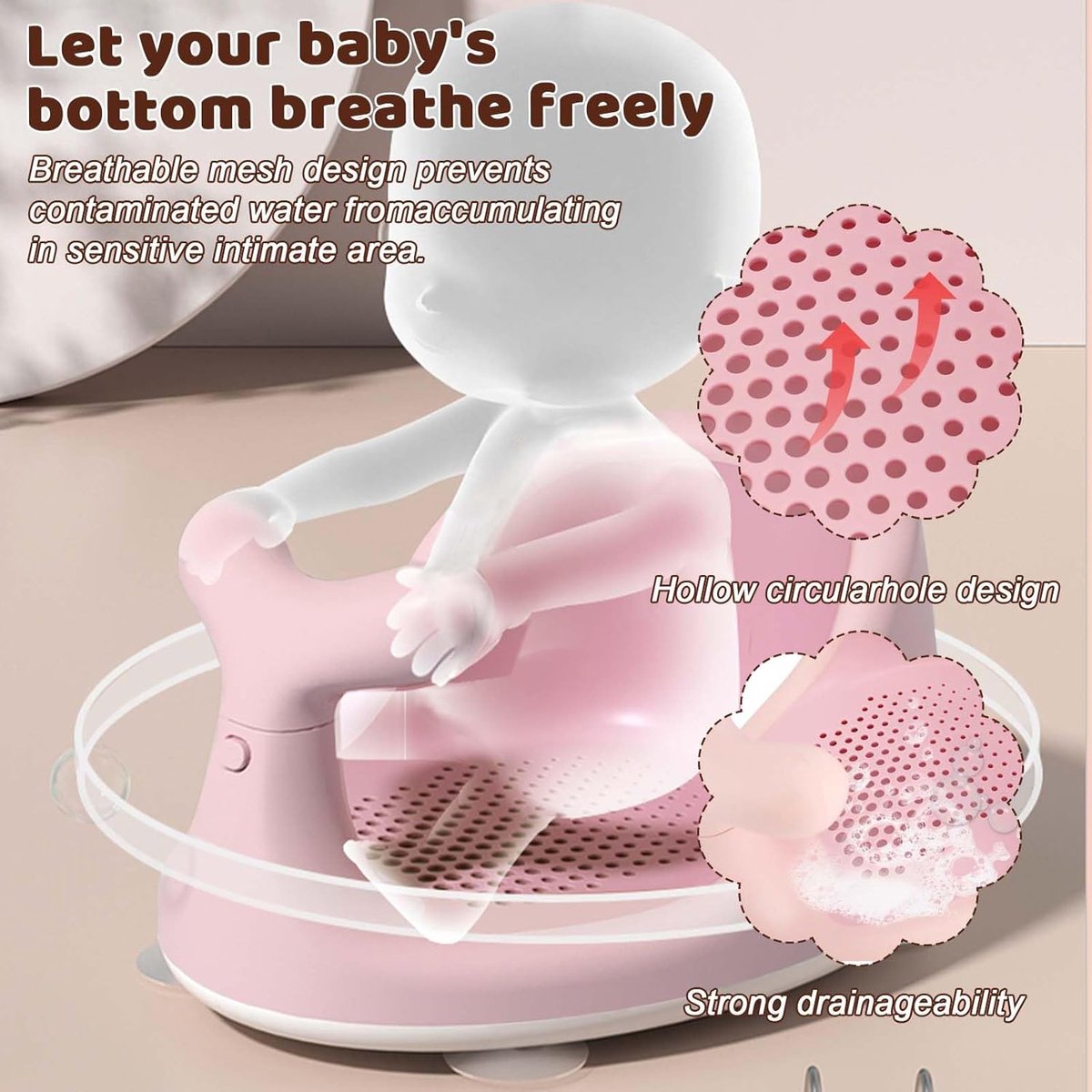 Babybadzitje, schattig babybadzitje in walvisvorm, babybadzitje voor zittende baby's tijdens het baden in bad, voor 6 maanden en ouder (roze)