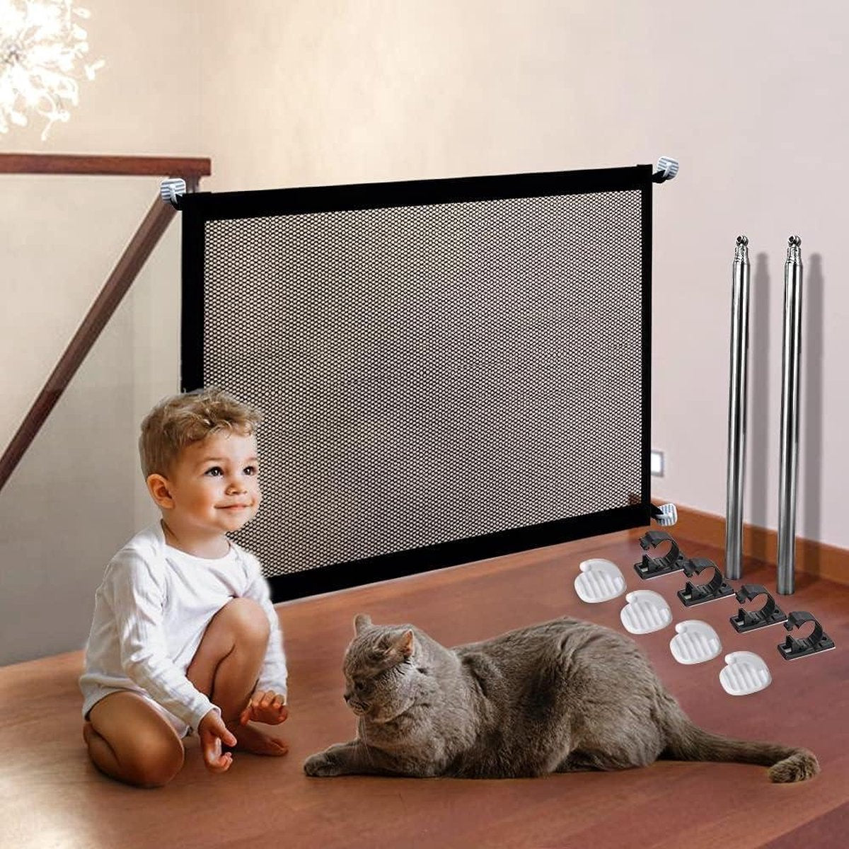 Child safety gate 110 x 79 cm - no-drill safety gate - pet barrier for dogs & cats - babyproof