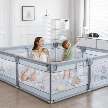 Babybox - Afsluitrooster met ademend Net - Kinder Activiteitencentrum binnen - Kruipbox voor Baby - met Ritssluiting - 200 x 180 x 65cm - Grijs