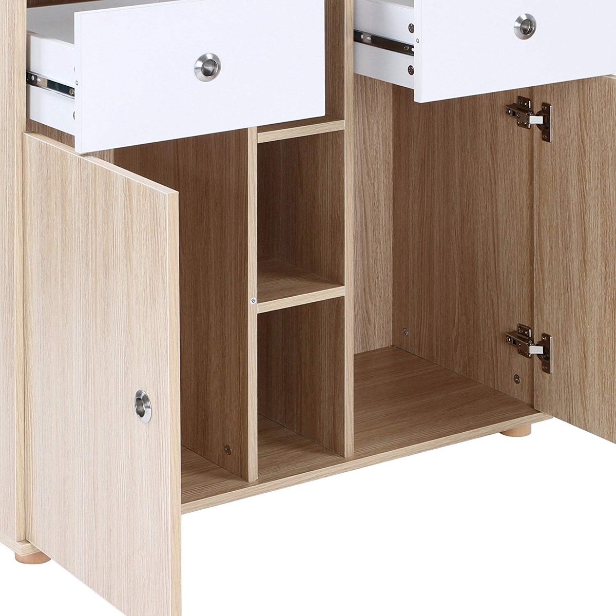Infantastic - Commode met 2 grote laden en 5 vakken - Ladekast met Opbergruimte - Veelzijdig Omkleedmeubel met Organizer - 90x69x92 cm (LxBxH) - Beukenfineer