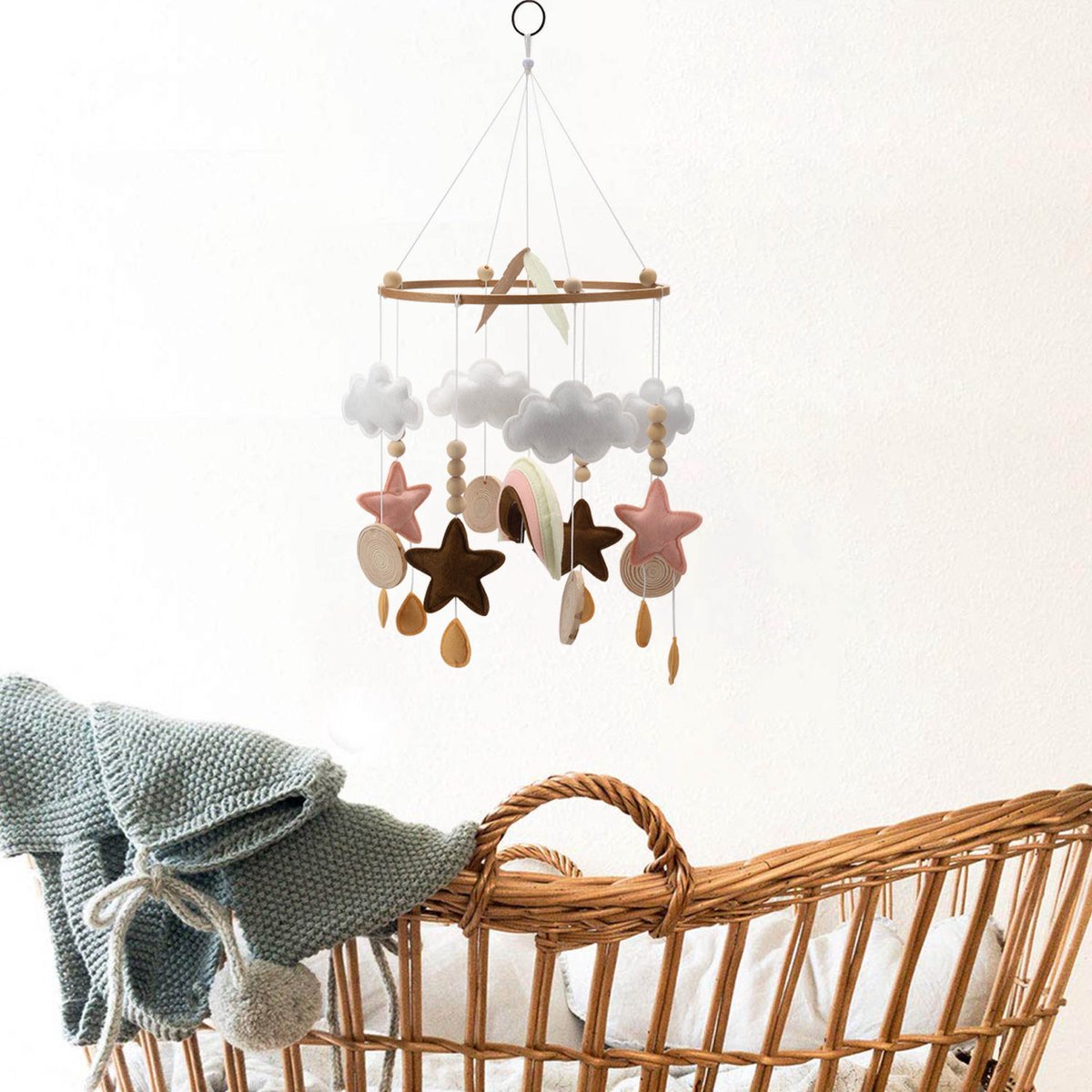 Muziek mobiel baby - Baby mobiel meisjes - roze - Box mobiel met geluid - regenboog - sterretjes - Babykamer - rainbow mobile - Muziek mobiel box