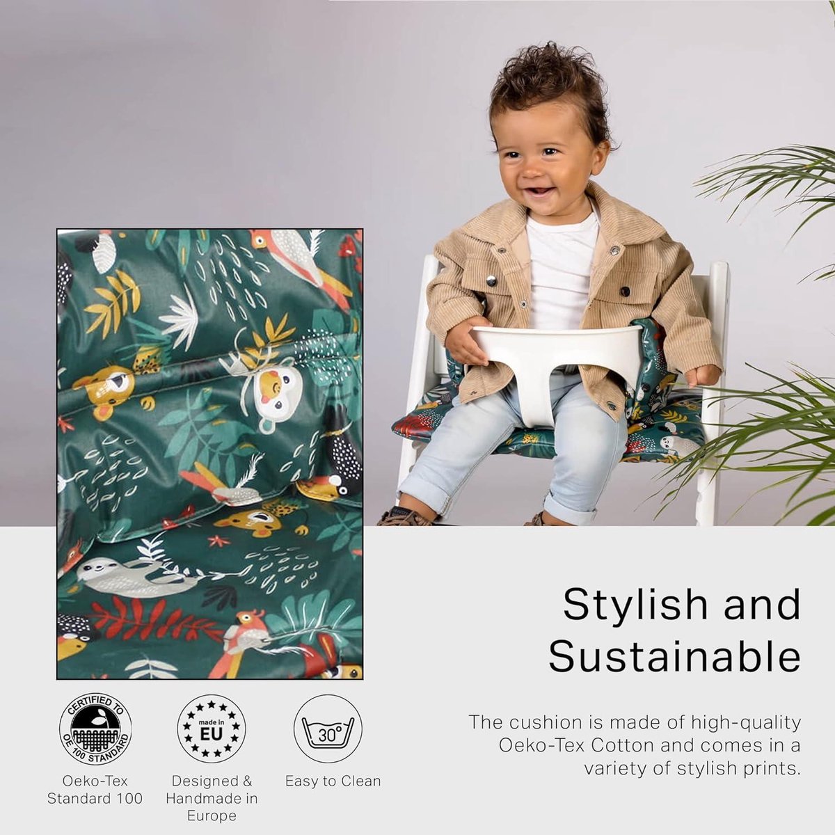 Cushion for Stokke Tripp Trapp - Handmade in Europe - Green Color - Compatible with Stokke Tripp Trapp Trip Trap Chair