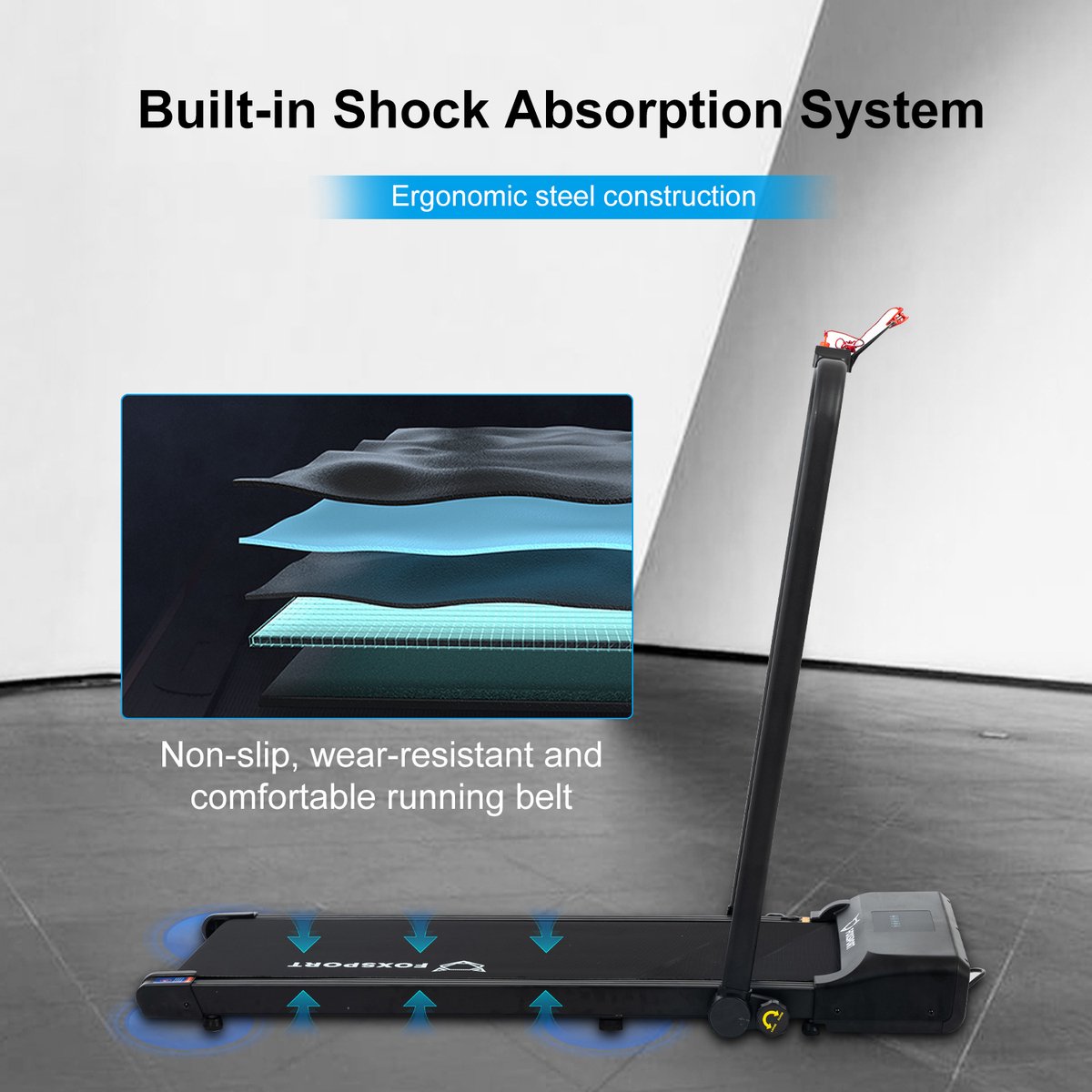 Treadmill with armrests - Foldable armrests - with wheels - walking or running - Walking band - Treadmill - Walking Pad - Adjustable speed - Installation-free - Display with training information - 1-12km/h