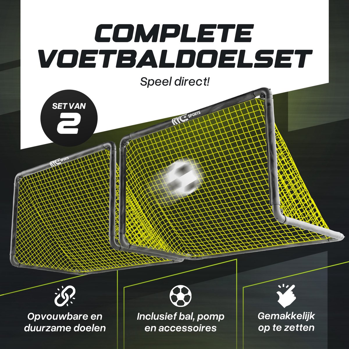 Ryce® Sports Voetbaldoeltjes - Set van 2 - 120 x 75 x 75 cm - Voetbal trainingsmateriaal - Training - Accessoires - Voetbalartikelen - Kinderen - Inclusief voetbal & Balpomp