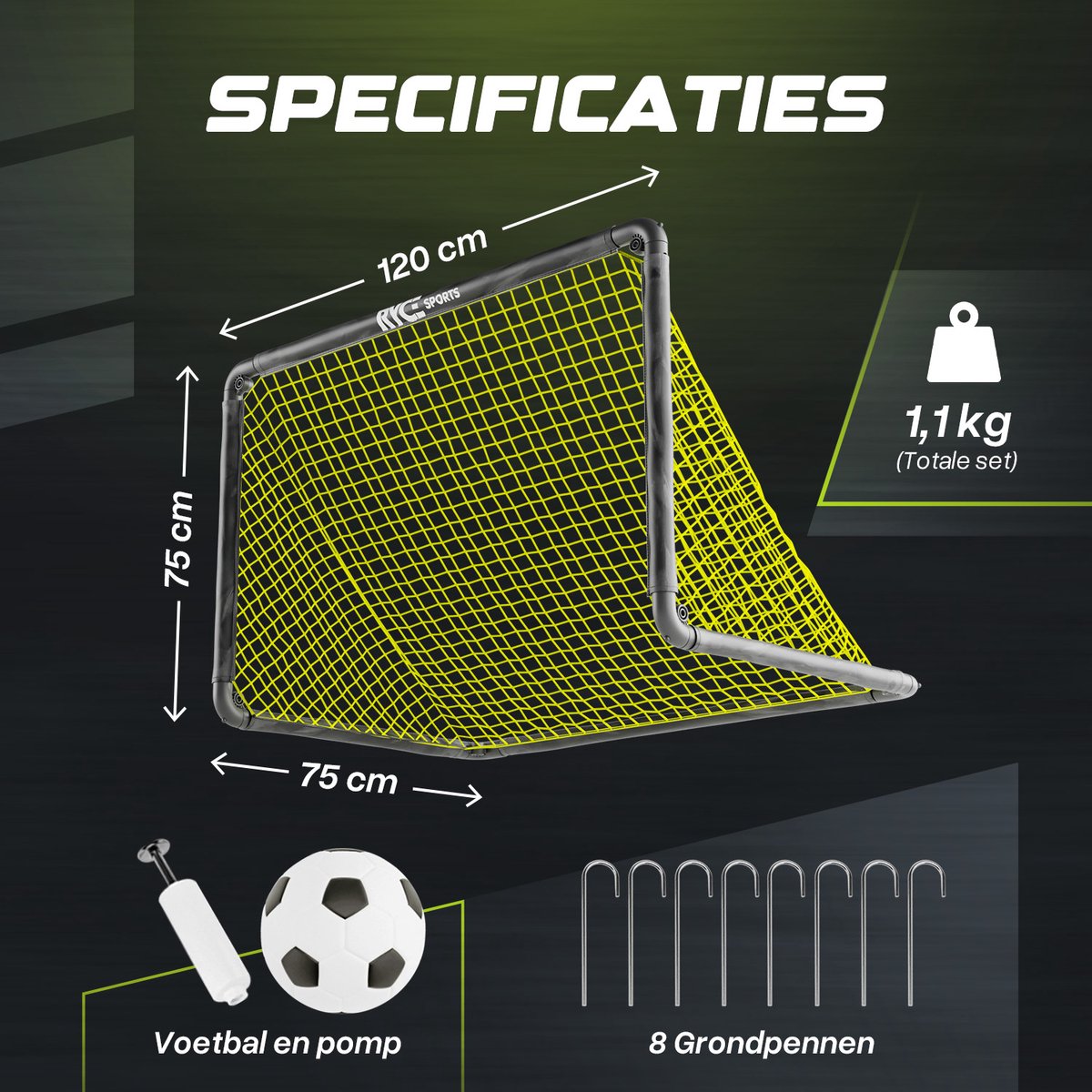 Ryce® Sports Voetbaldoeltjes - Set van 2 - 120 x 75 x 75 cm - Voetbal trainingsmateriaal - Training - Accessoires - Voetbalartikelen - Kinderen - Inclusief voetbal & Balpomp