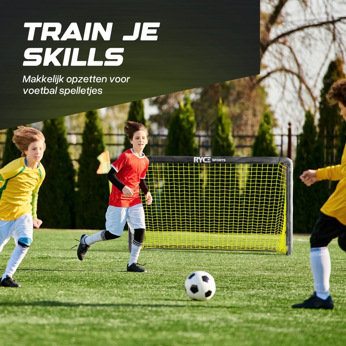 Ryce® Sports Voetbaldoeltjes - Set van 2 - 120 x 75 x 75 cm - Voetbal trainingsmateriaal - Training - Accessoires - Voetbalartikelen - Kinderen - Inclusief voetbal & Balpomp