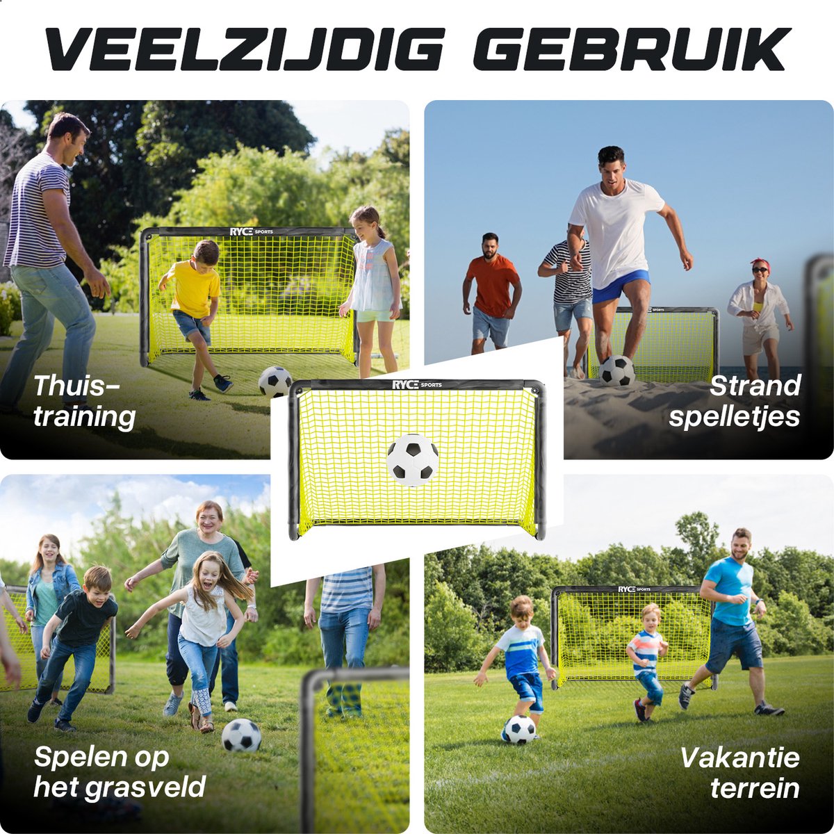 Ryce® Sports Voetbaldoeltjes - Set van 2 - 120 x 75 x 75 cm - Voetbal trainingsmateriaal - Training - Accessoires - Voetbalartikelen - Kinderen - Inclusief voetbal & Balpomp