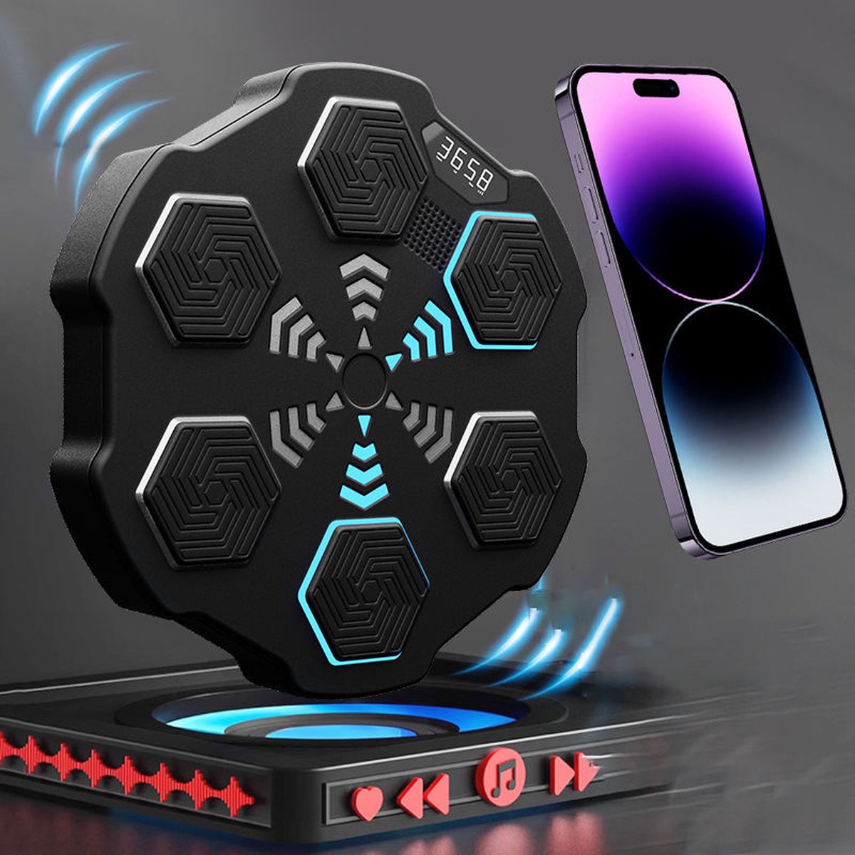Smart Music Boxing Machine - 8 trainingsniveaus - Intelligente bokszak - Bluetooth-verbinding - Digitale bokscomputer met muziek - Boksbal - Boksautomaat - Training op niveau - Boksen - Fitness