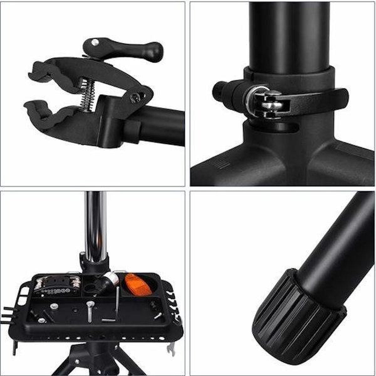 Decopatent® PRO Montagestandaard Fiets - 360° Draaibaar - Verstelbaar + Gereedschapsbakje - Fiets Montage reparatie standaard
