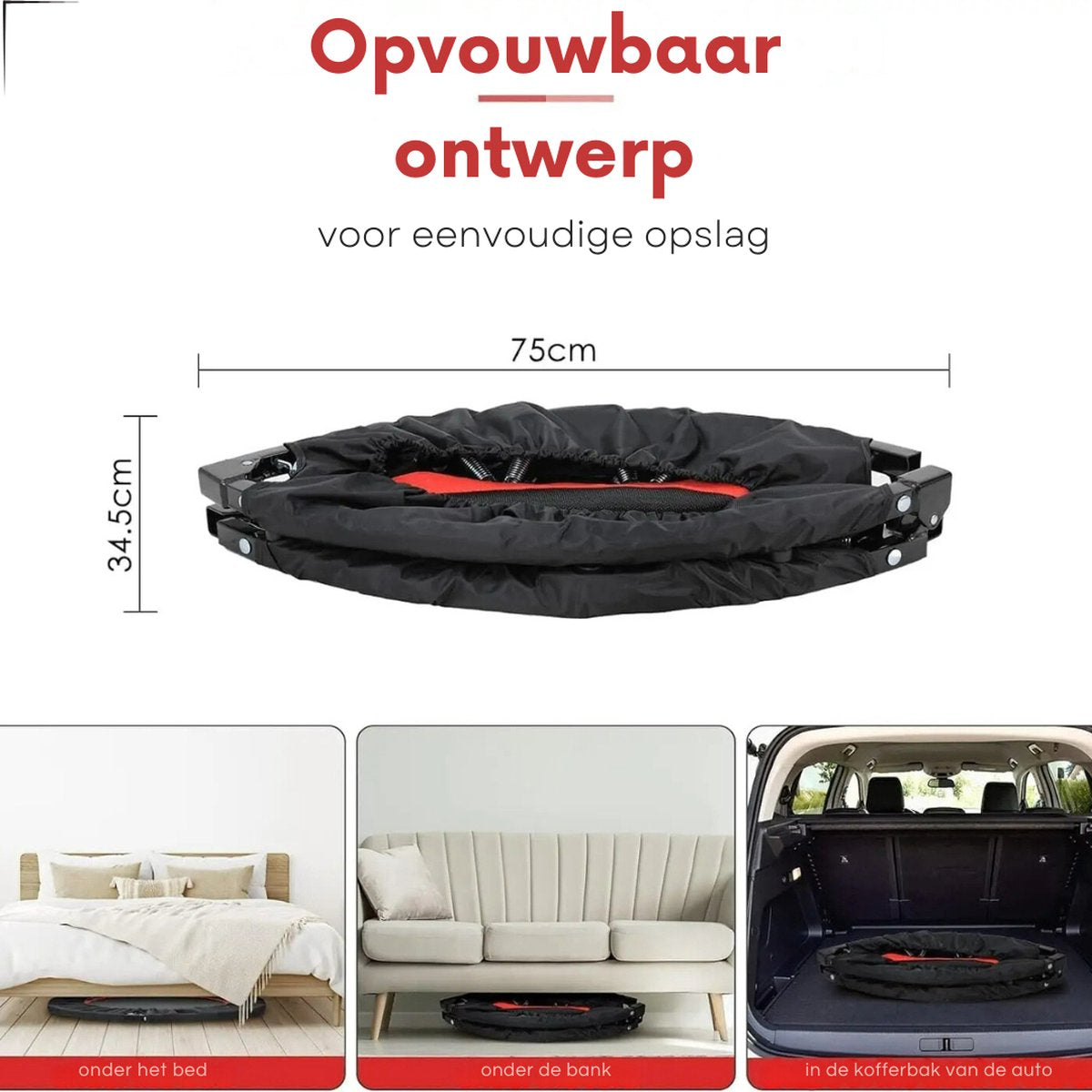 P&P Goods Rebounder – Rebounder Trampoline – Minitrampoline – Fitnesstrampoline – Reboundertraining – Verstelbaar Handvat – Opvouwbaar – Indoor Trampoline – Voor Volwassenen – Zwart