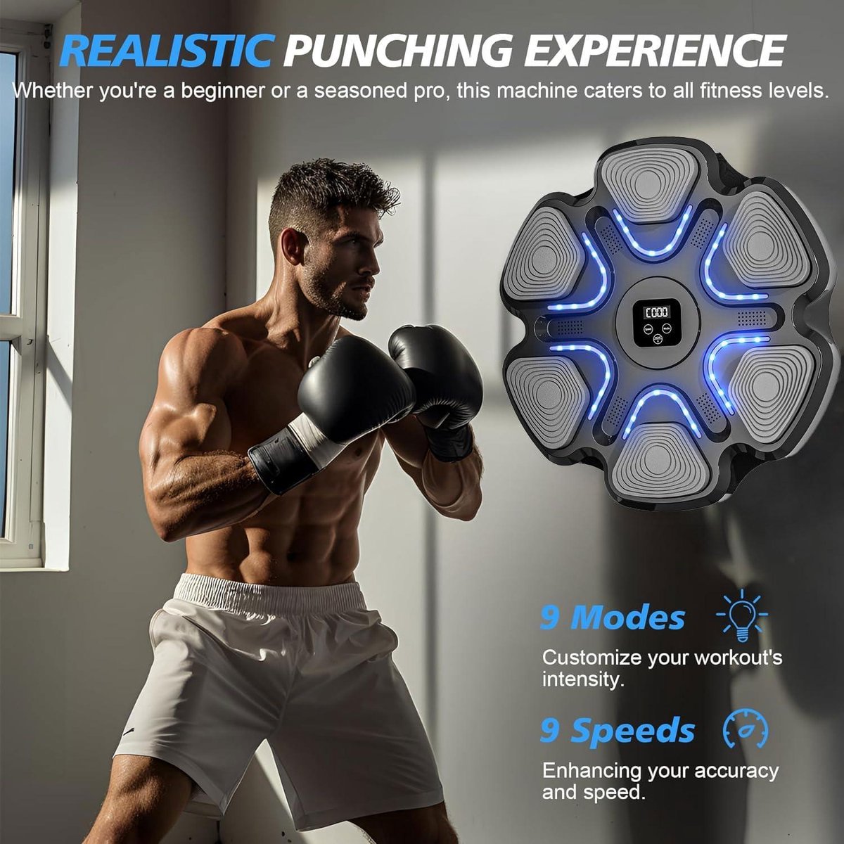Music Boxing Machine Liteboxer - Aan de muur bevestigde boks workout met Bluetooth - Snelheidsinstelling - Muziek boks machine met muziek