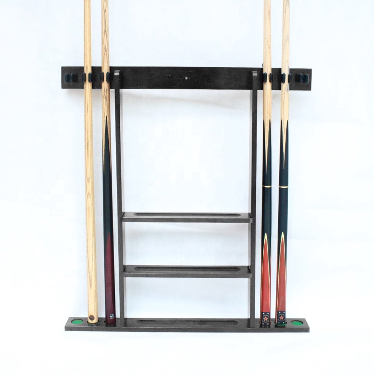 Pegasi Wand Keu houder - Zwart - Geschikt voor 6 keuen, poolballen en krijt - Keu houder wand - Excl. Biljart accessoires