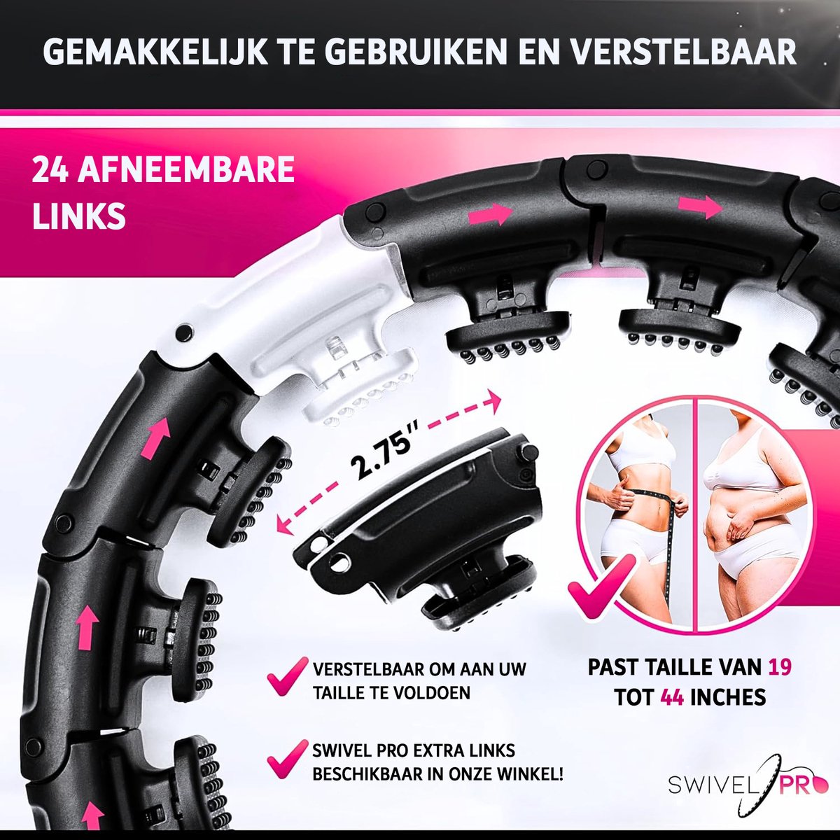 3-in-1 Hoelahoep Met Gewicht - Verstelbaar - 24 Schakels - Fitness - Sporten - Hoepel - Verstelbaar - Roze