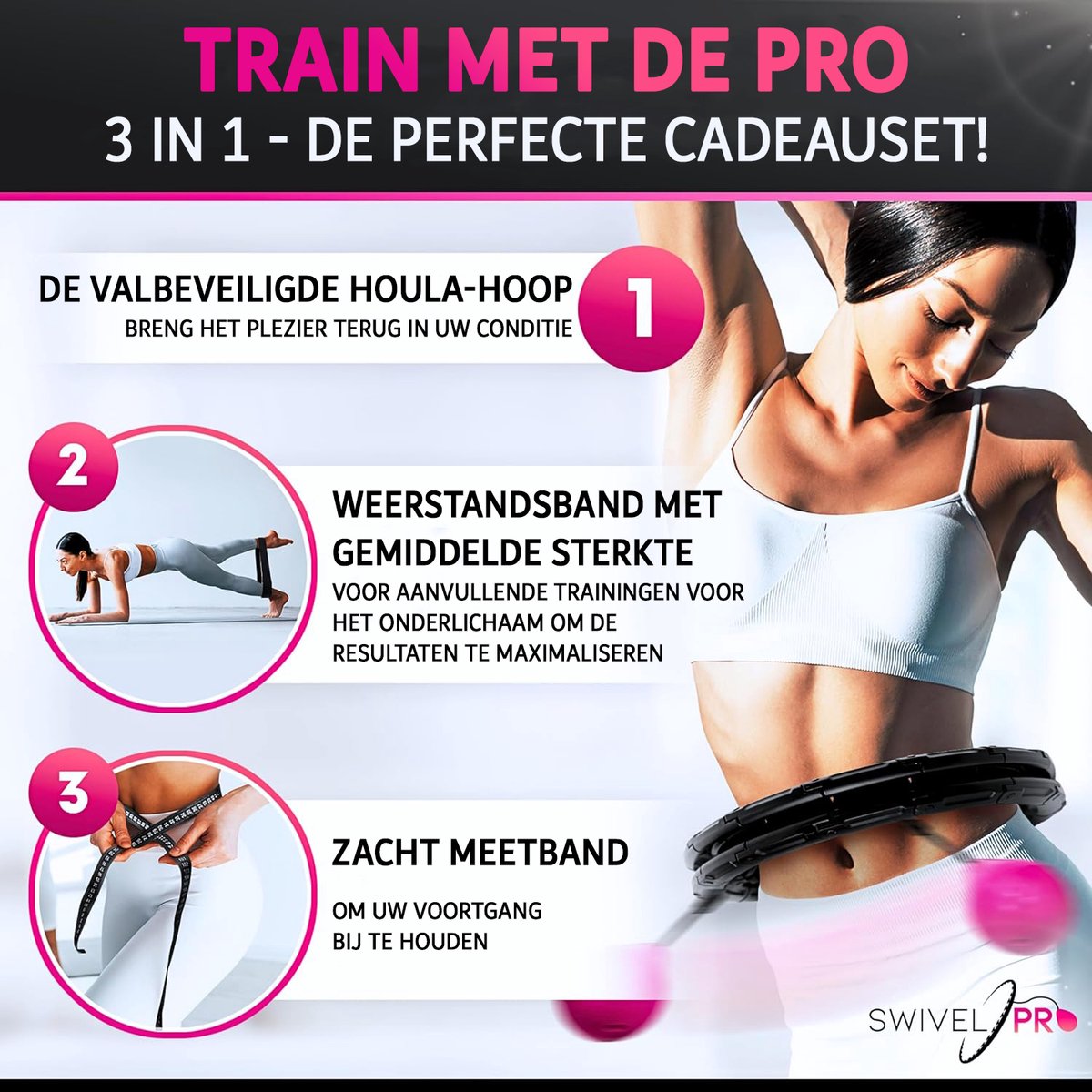 3-in-1 Hoelahoep Met Gewicht - Verstelbaar - 24 Schakels - Fitness - Sporten - Hoepel - Verstelbaar - Roze