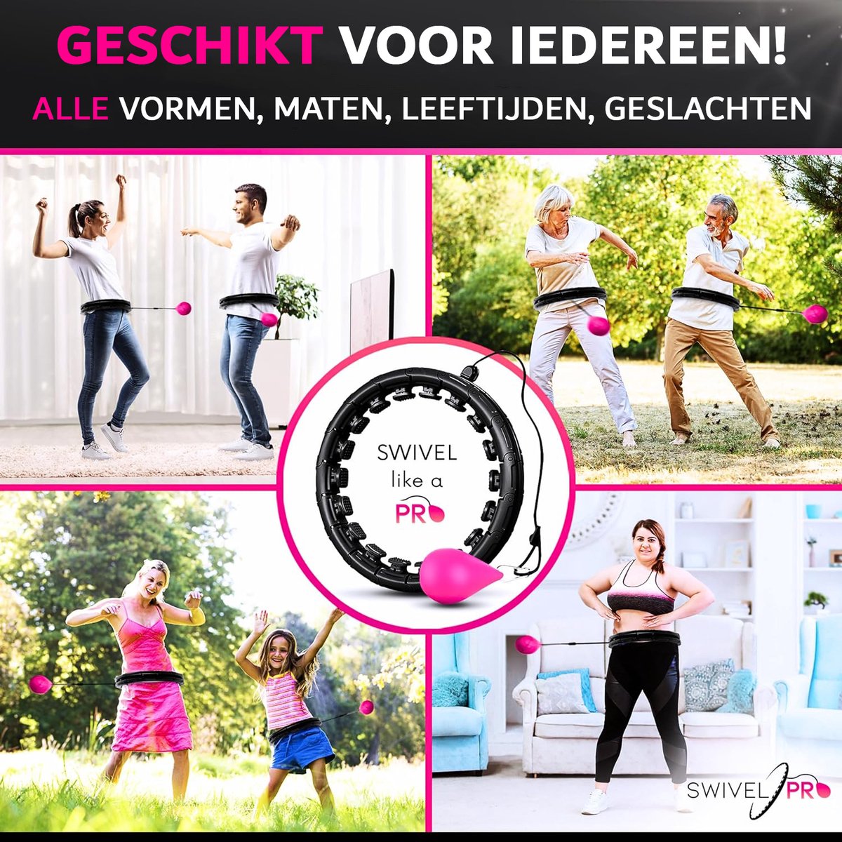 3-in-1 Hoelahoep Met Gewicht - Verstelbaar - 24 Schakels - Fitness - Sporten - Hoepel - Verstelbaar - Roze