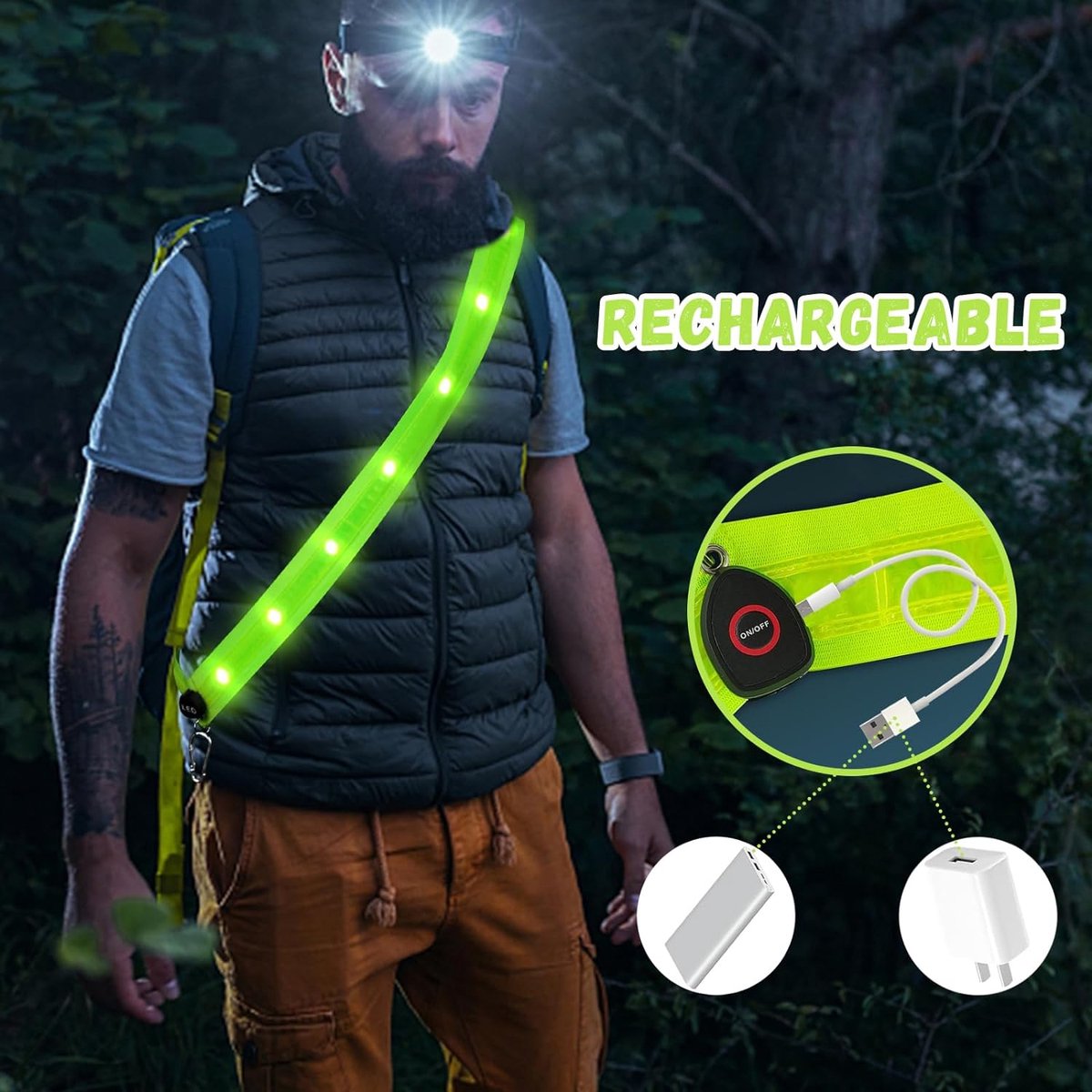Running lights - Chest lamp - Chest light running - Chest light walker - USB rechargeable - Running vest