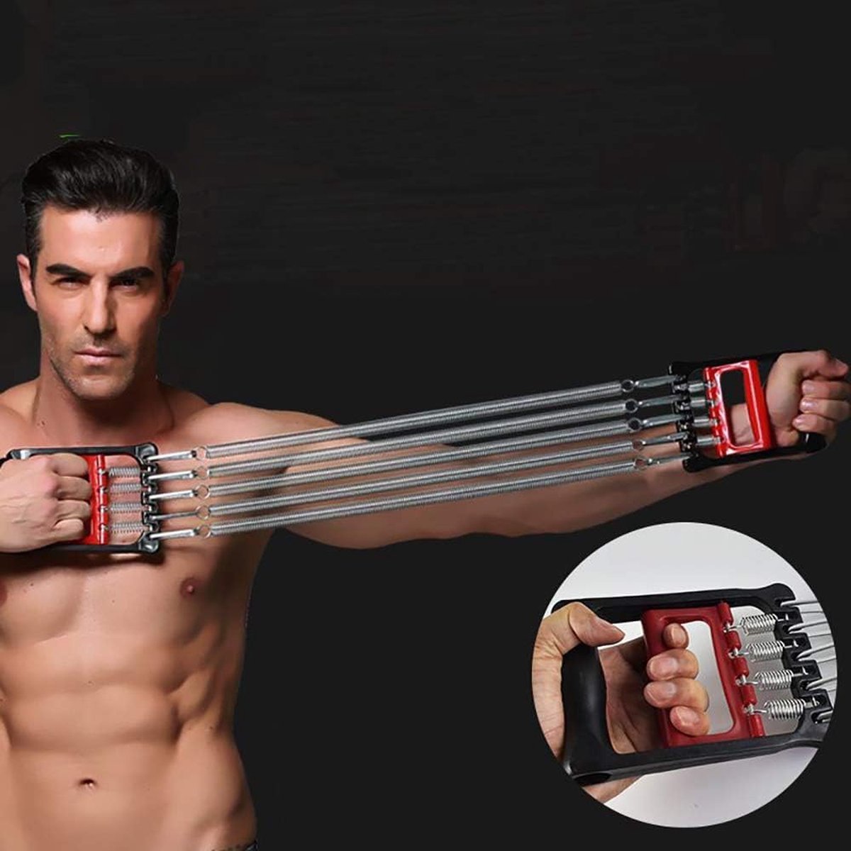 Expander Fitness met 5 veertrainers voor spieren, borstexpander en handknijper, verstelbaar, spiertrainingsapparaat, voor training van borst-, schouder- en armspieren