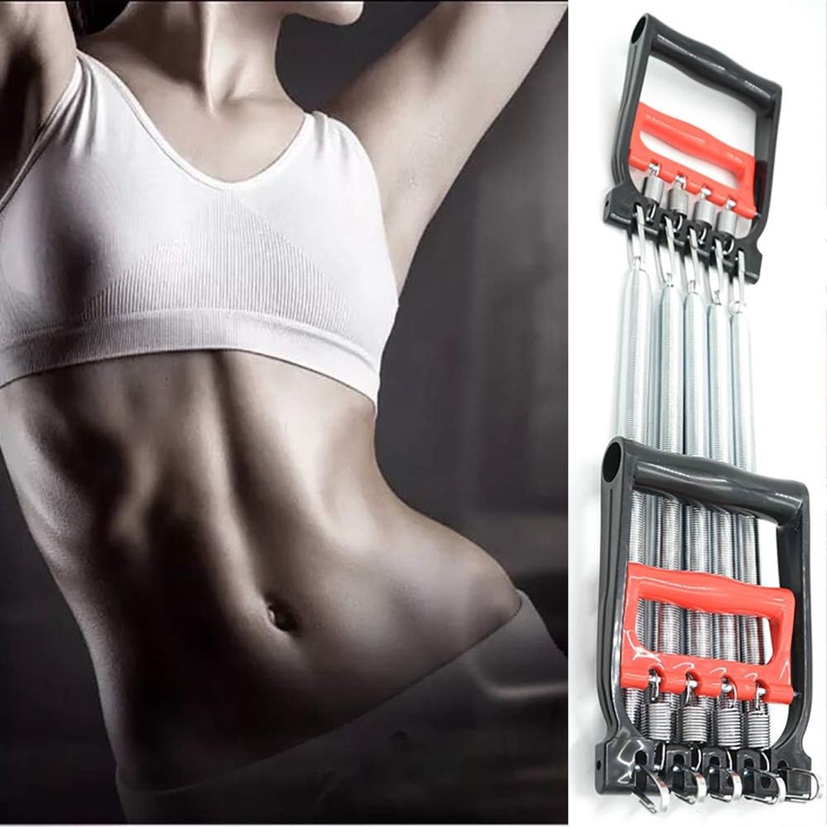 Expander Fitness met 5 veertrainers voor spieren, borstexpander en handknijper, verstelbaar, spiertrainingsapparaat, voor training van borst-, schouder- en armspieren
